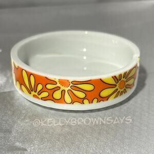 Vintage 1970s Orange & Yellow Floral Ceramic Ashtray / Trinket Dish